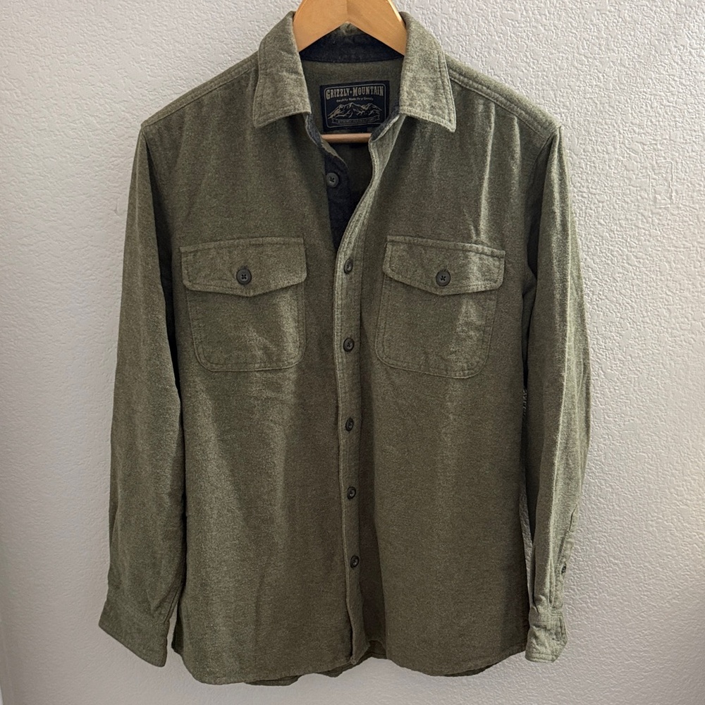 Olive Green Flannel Button Down Shirt